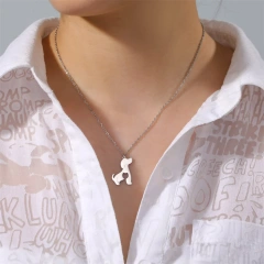 Hollow Cat Dog Pendant Necklace Double Layer Chains Choker Cute Animal Kitten Women's Necklace Stainless Steel Jewelry Wholesale