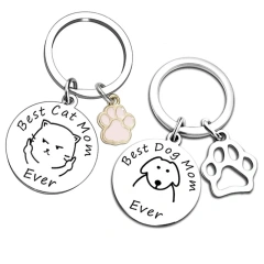 Best Dog/Cat Mom Ever Key Chain Graffiti Stainless Steel Pendant Key Rings Mothers Day Jewelry Cat/Dog Pet Lover Friendship Gift