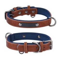 PU Leather Anti-Lost Engraved Dog Collar Breathable Diving Cloth Lined Medium Large Dogs Tactical Style Ribbon Training