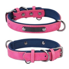 PU Leather Anti-Lost Engraved Dog Collar Breathable Diving Cloth Lined Medium Large Dogs Tactical Style Ribbon Training