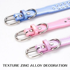 CP615--durable pu pet dog collar,shiny rhinestone decoration collar for small to medium dogs.
