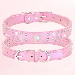 CP615--durable pu pet dog collar,shiny rhinestone decoration collar for small to medium dogs.