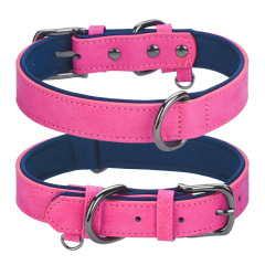PU Leather Anti-Lost Engraved Dog Collar Breathable Diving Cloth Lined Medium Large Dogs Tactical Style Ribbon Training