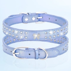 CP615--durable pu pet dog collar,shiny rhinestone decoration collar for small to medium dogs.