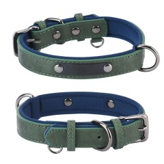 PU Leather Anti-Lost Engraved Dog Collar Breathable Diving Cloth Lined Medium Large Dogs Tactical Style Ribbon Training