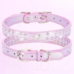 CP615--durable pu pet dog collar,shiny rhinestone decoration collar for small to medium dogs.