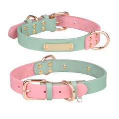 Berry Personalized Adjustable Hot Sales Durable Color Blocking Strong Genuine Leather Pet Dog Collar