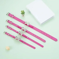 Cat Puppy Bling Collar Rhinestone Bow Tie Adjustable PU Leather Pet Dog Collar
