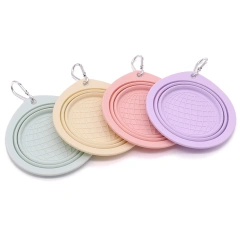 Collapsible Pet Silicone Dog Food Water Bowl Macaron Color Outdoor Travel Portable Folding Supplies Dishes with Carabiner