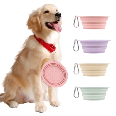 Collapsible Pet Silicone Dog Food Water Bowl Macaron Color Outdoor Travel Portable Folding Supplies Dishes with Carabiner