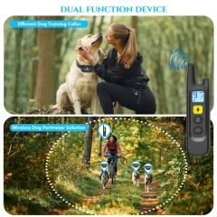 Remote Dog Training Collar System Pet Anti Barking Device Portable 2 in 1 Wireless Electric Dog Fence with Waterproof Charger