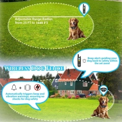 Remote Dog Training Collar System Pet Anti Barking Device Portable 2 in 1 Wireless Electric Dog Fence with Waterproof Charger