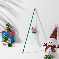 Christmas Series Plastic Pole Plush Doll Toy Cat Teaser Elk Snowman Cat Interactive Toy