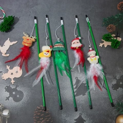 Christmas Series Plastic Pole Plush Doll Toy Cat Teaser Elk Snowman Cat Interactive Toy