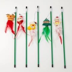 Christmas Series Plastic Pole Plush Doll Toy Cat Teaser Elk Snowman Cat Interactive Toy