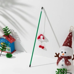 Christmas Series Plastic Pole Plush Doll Toy Cat Teaser Elk Snowman Cat Interactive Toy