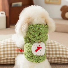 Christmas Dog Clothes Autumn and Winter Warm Pet Clothing Snowman Pattern Lambswool Pull-on Cotton Puppy Vest