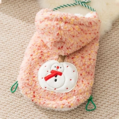 Christmas Dog Clothes Autumn and Winter Warm Pet Clothing Snowman Pattern Lambswool Pull-on Cotton Puppy Vest