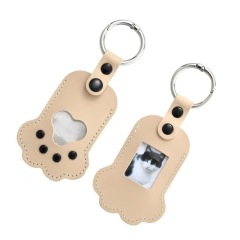 Paw Shaped Pet Memorial Keychain PU Leather Pendant for Storing