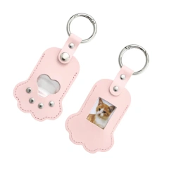 Japanese Style Paw Shaped Pet Memorial Keychain PU Leather Pendant for Storing Cat Dog Fur Pet Hair Keepsake Locket Accessories