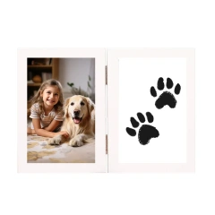 White Wood Dog Picture Frame Paw Print Kit Pet Memorial Gift for Dog Lovers