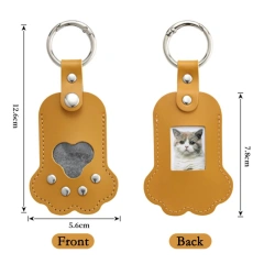 Japanese Style Paw Shaped Pet Memorial Keychain PU Leather Pendant for Storing Cat Dog Fur Pet Hair Keepsake Locket Accessories