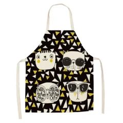 1Pcs Apron Cotton Linen Cooking Cute Cat Printed Home Sleeveless Aprons Men Women Baking Accessories Household Kitchen Supplies