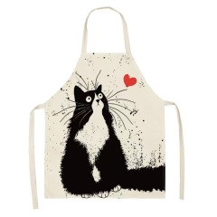 1Pcs Apron Cotton Linen Cooking Cute Cat Printed Home Sleeveless