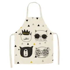 1Pcs Apron Cotton Linen Cooking Cute Cat Printed Home Sleeveless Aprons Men Women Baking Accessories Household Kitchen Supplies