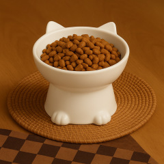 Anti Knock Ceramic Cat Bowl Creative Slanted/Flat Mouth Pet High Foot Bowl