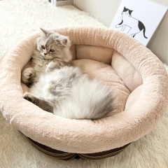 New Arrival Oem Factory Travel Round Striped Warm for Dogs Cats Pet Donut Cave Bed