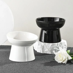 Anti Knock Ceramic Cat Bowl Creative Slanted/Flat Mouth Pet High Foot Bowl Non-slip Multi-use Pet Drinking Feeder Kitten Puppy