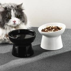 Anti Knock Ceramic Cat Bowl Creative Slanted/Flat Mouth Pet High Foot Bowl Non-slip Multi-use Pet Drinking Feeder Kitten Puppy