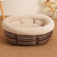 Travel Round Striped Warm for Dogs Cats Pet Donut Cave Bed