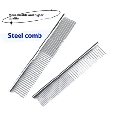 Dog Cat Metal Double Row Teeth Brush Grooming Hair Comb Fur Rake Tool Useful Dog Fur Grooming