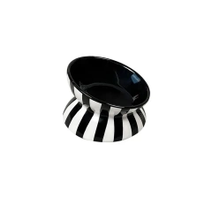 Elevated Striped Ceramic Pet Bowl – Anti-Slip Raised Food and Water Feeder for Cats and Small Dogs, Stylish Non-Tip Design
