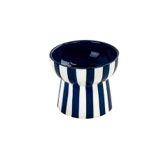 Elevated Striped Ceramic Pet Bowl – Anti-Slip Raised Food and Water Feeder for Cats and Small Dogs, Stylish Non-Tip Design