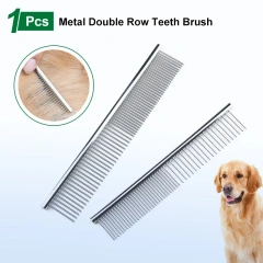 Dog Cat Metal Double Row Teeth Brush Grooming Hair Comb Fur Rake Tool Useful Dog Fur Grooming