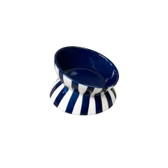 Elevated Striped Ceramic Pet Bowl – Anti-Slip Raised Food and Water Feeder for Cats and Small Dogs, Stylish Non-Tip Design