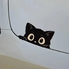 1PC Wide-Eyed Black Cat Stickers, Scratch-Resistant Vinyl Decals for Motorcycles/Car Bumpers - Vehicle Body Decor Stickers