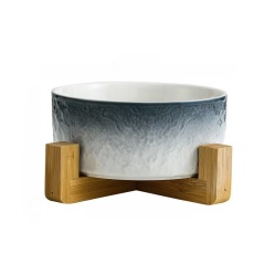 Ceramic Dog Cat Bowl with Wood Stand for Food and Water Elevated Raised Cat Food Bowls