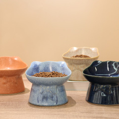 Ceramic Bowl for Cats Dogs Neck Protection Slanted Mouth Pet Feeders