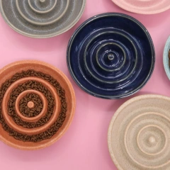 Large Ceramic Dog Bowl Anti-Knock Anti-Choking Slow Food Bowl Solid Pattern Circle Design for Small & Large Dogs for Cat Feeding