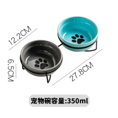 Ceramics Raised Cat Bowls with Heighten Metal Stand15 Ounces Turquoise