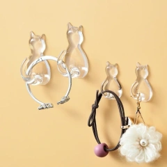 5Pcs Creative Wall Mounted Cat Tail Sticky Hooks Waterproof No-Drilling Towels Rack Transparent Wall Hook Home Accessories