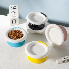 High Low Foot Ceramic Pet Bowl Flower Shape Design Anti Overturning Shallow Feeder for Dog Cat Accessories