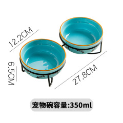 Ceramics Raised Cat Bowls with Heighten Metal Stand15 Ounces Turquoise