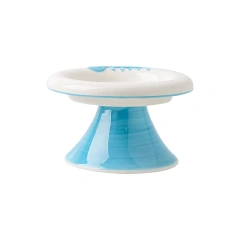 High Low Foot Ceramic Pet Bowl Flower Shape Design Anti Overturning Shallow Feeder for Dog Cat Accessories