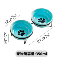 Ceramics Raised Cat Bowls with Heighten Metal Stand15 Ounces Turquoise