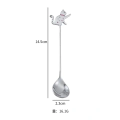 New Cute Cat 304 Stainless Steel Spoon Hollow for Ice Cream Coffee Tea Dessert Spoon Kitchen Tableware Customize Logo Name